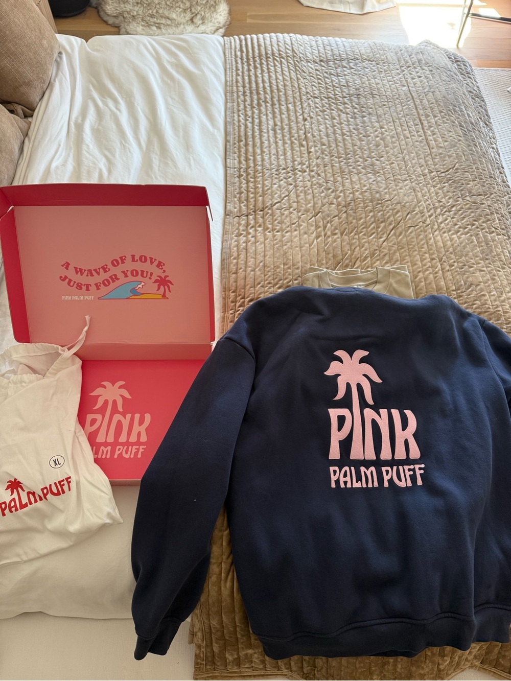 Pink Palm Puff Navy Logo Hoodie - Picture 7 of 7